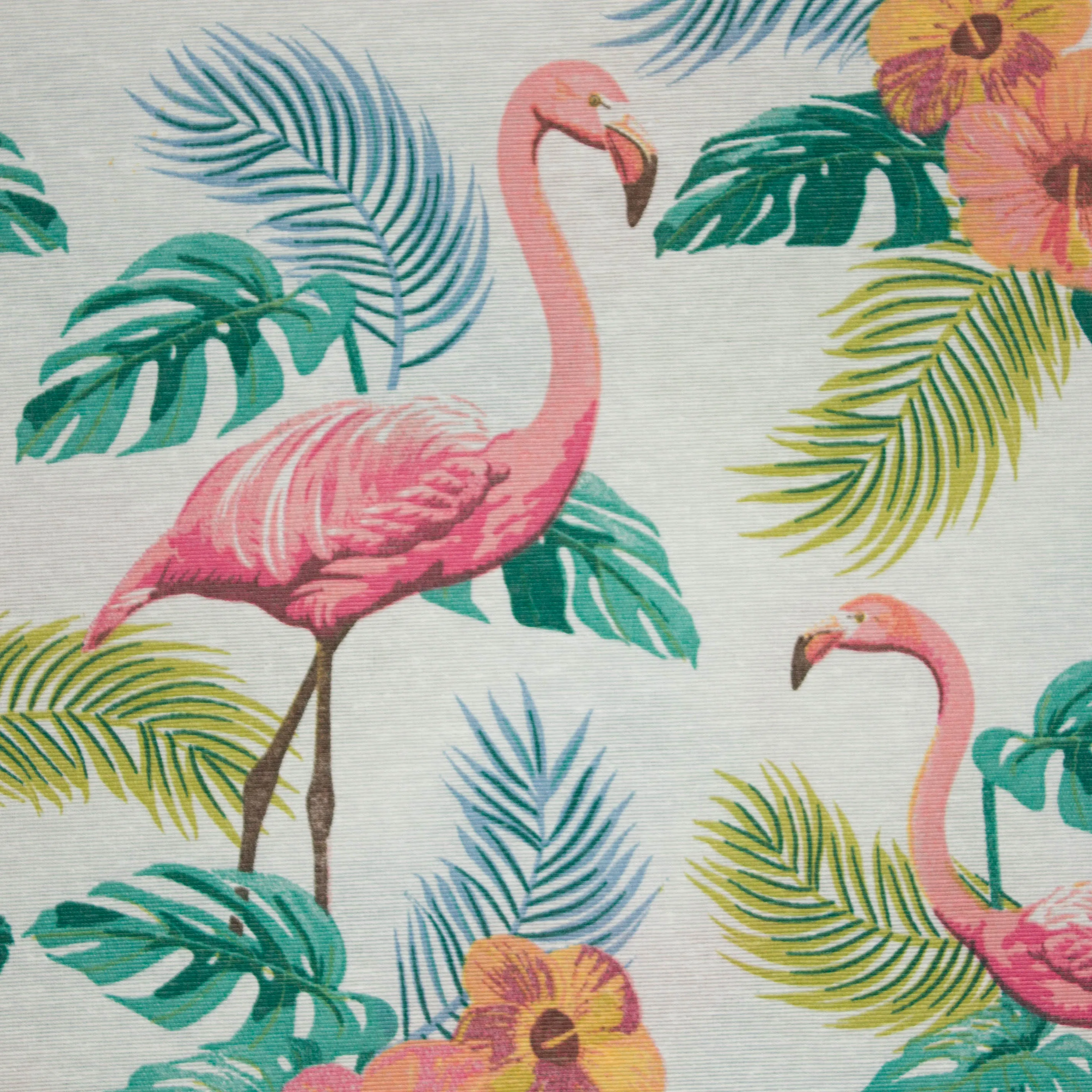 Witte canvas met flamingo's en bladeren
